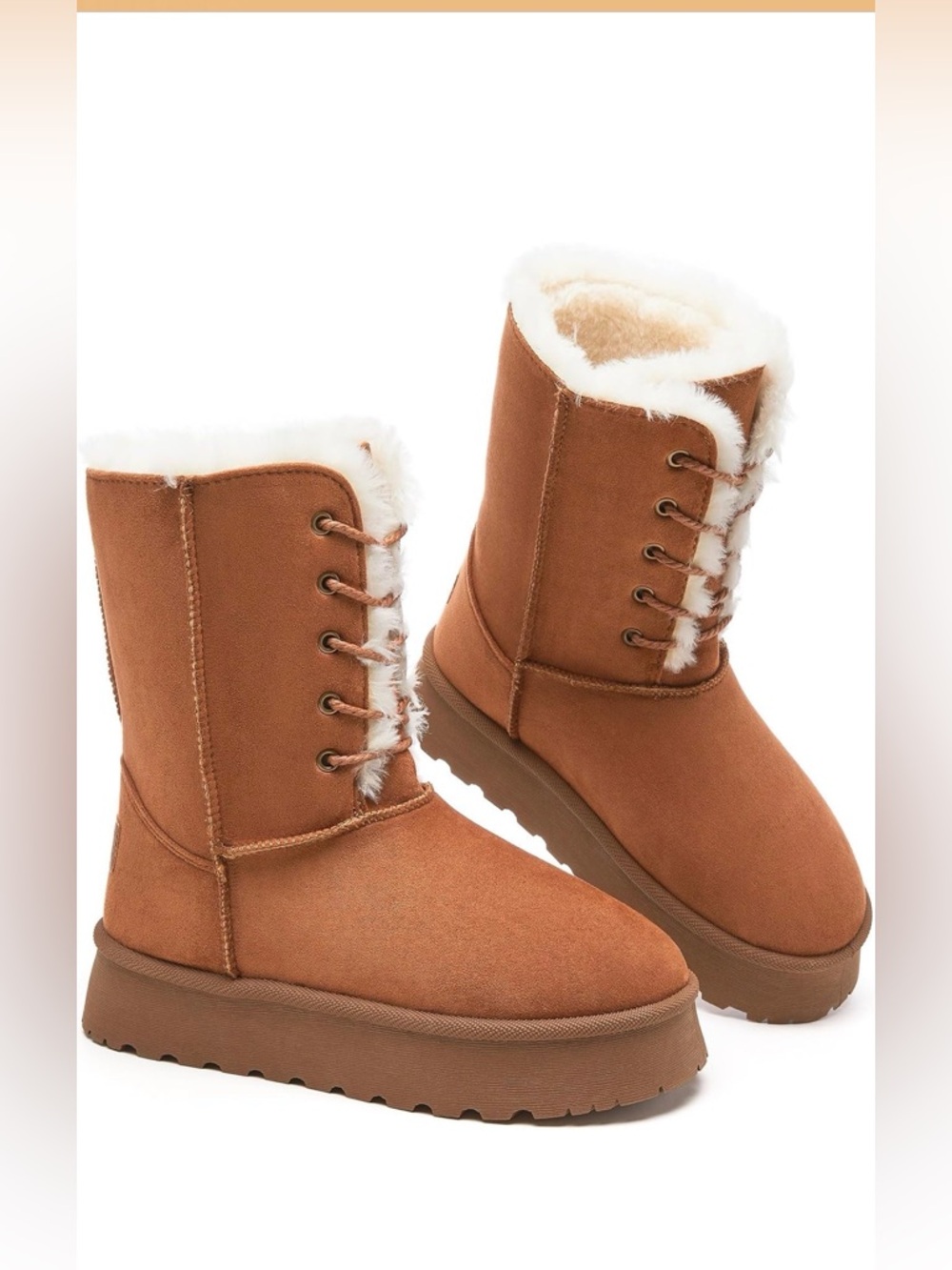 Women’s Tan Faux-Suede Fur-Lined Winter Boots 8.5 - NWT